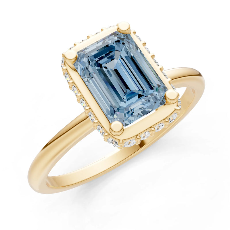 Aquamarine Emerald Hidden Double Halo Engagement Ring