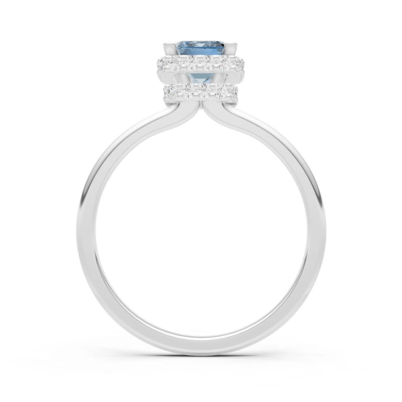 Aquamarine Emerald Hidden Double Halo Engagement Ring