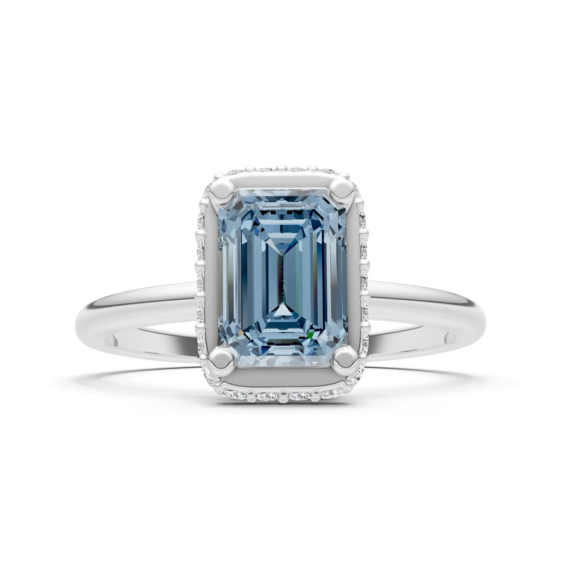 Aquamarine Emerald Hidden Double Halo Engagement Ring