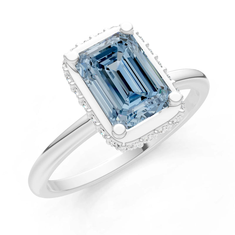 Aquamarine Emerald Hidden Double Halo Engagement Ring