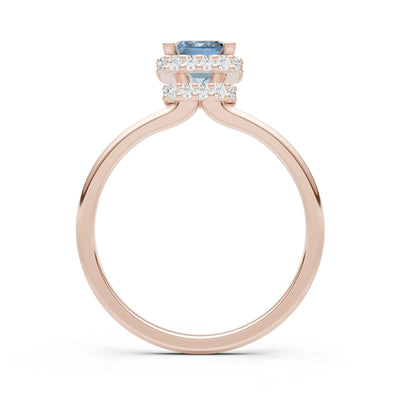 Aquamarine Emerald Hidden Double Halo Engagement Ring