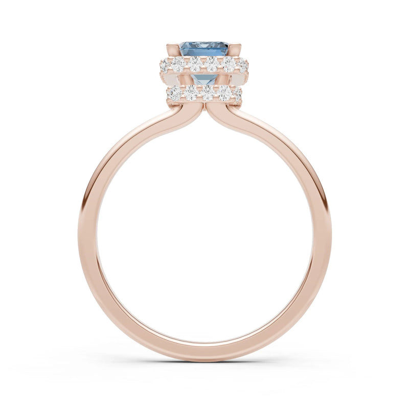 Aquamarine Emerald Hidden Double Halo Engagement Ring