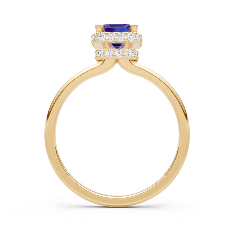 Amethyst Emerald Hidden Double Halo Engagement Ring