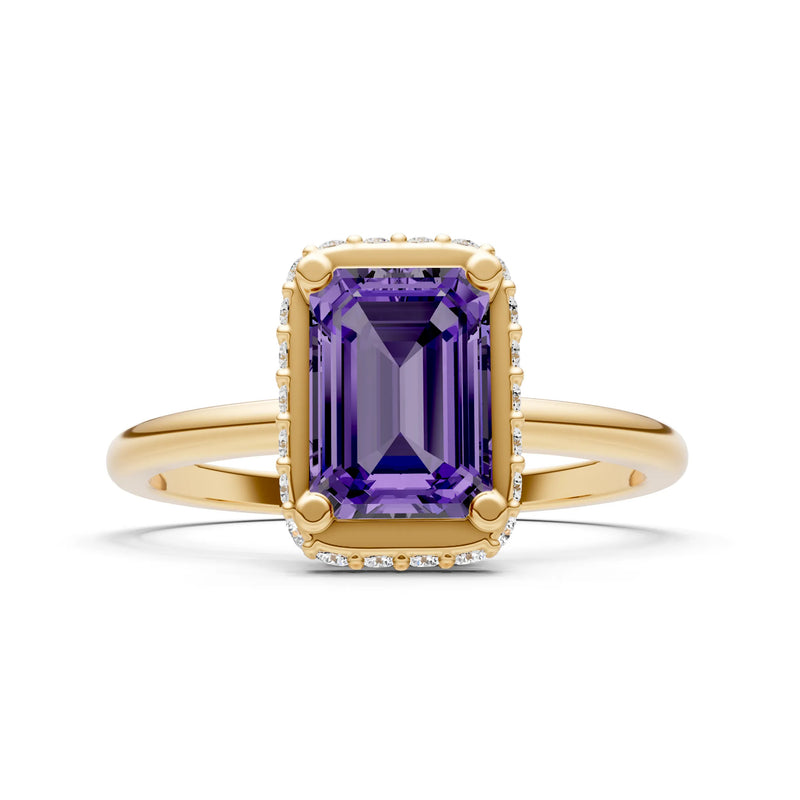 Amethyst Emerald Hidden Double Halo Engagement Ring