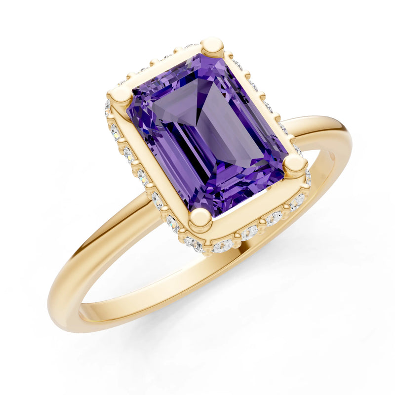 Amethyst Emerald Hidden Double Halo Engagement Ring