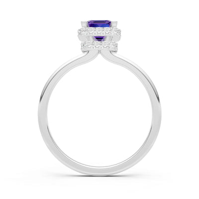 Amethyst Emerald Hidden Double Halo Engagement Ring