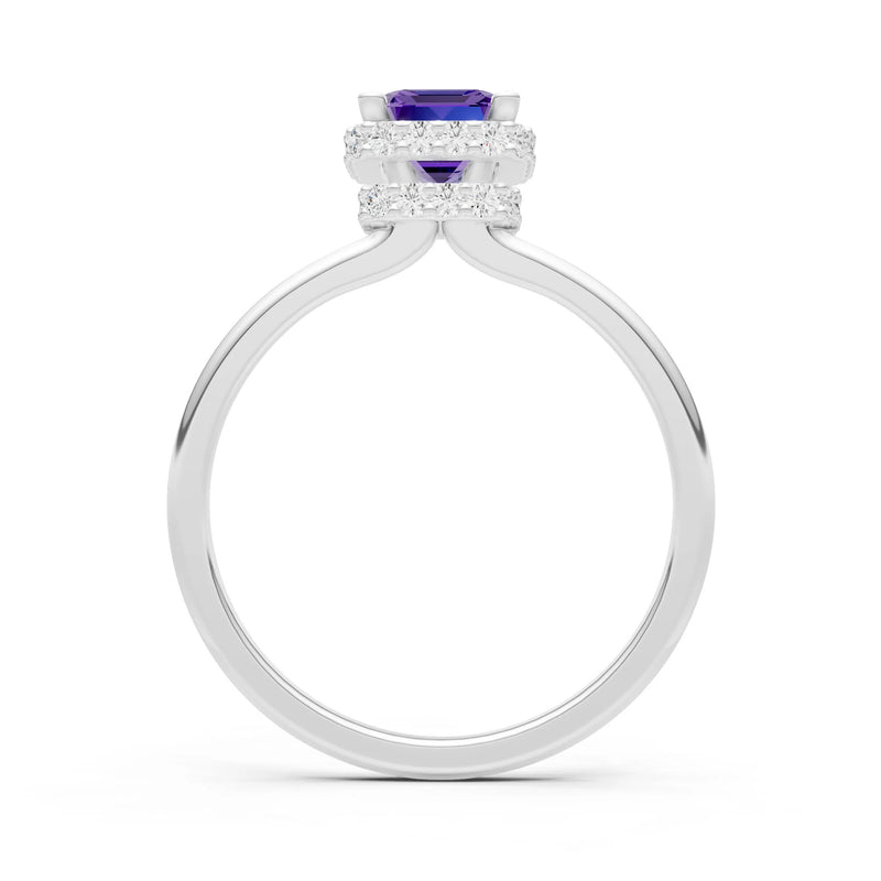 Amethyst Emerald Hidden Double Halo Engagement Ring