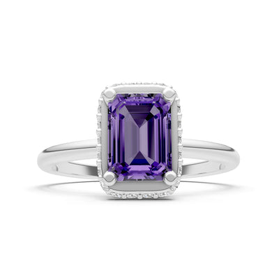 Amethyst Emerald Hidden Double Halo Engagement Ring