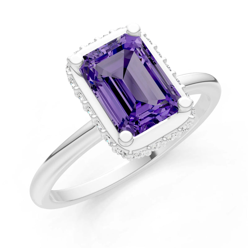 Amethyst Emerald Hidden Double Halo Engagement Ring