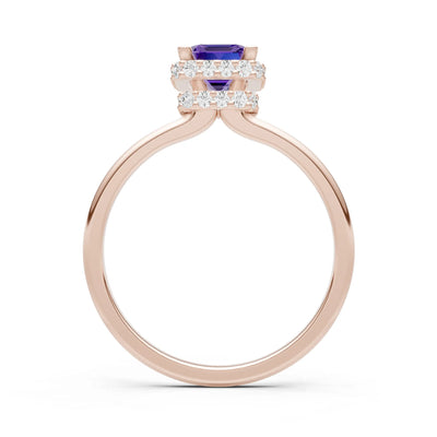 Amethyst Emerald Hidden Double Halo Engagement Ring