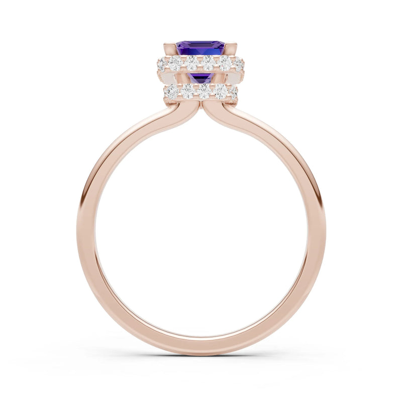 Amethyst Emerald Hidden Double Halo Engagement Ring
