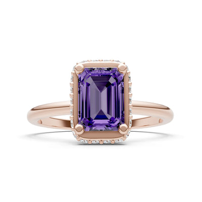 Amethyst Emerald Hidden Double Halo Engagement Ring