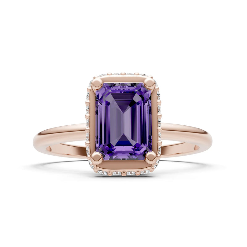 Amethyst Emerald Hidden Double Halo Engagement Ring