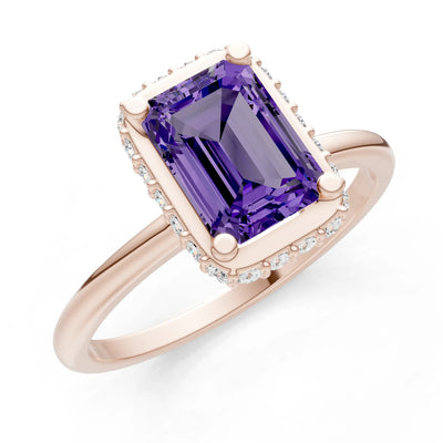 Amethyst Emerald Hidden Double Halo Engagement Ring