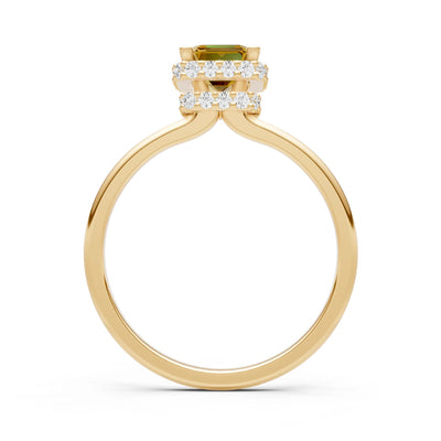 Citrine Emerald Hidden Double Halo Engagement Ring