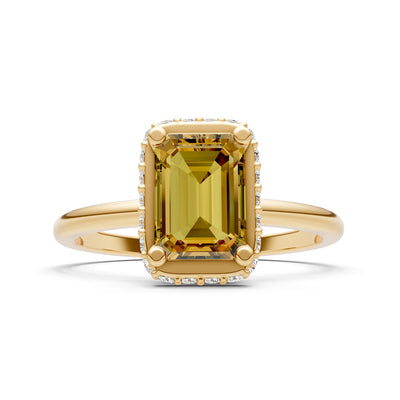 Citrine Emerald Hidden Double Halo Engagement Ring