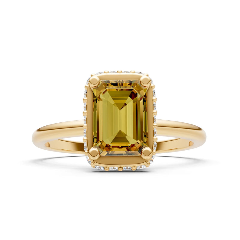 Citrine Emerald Hidden Double Halo Engagement Ring