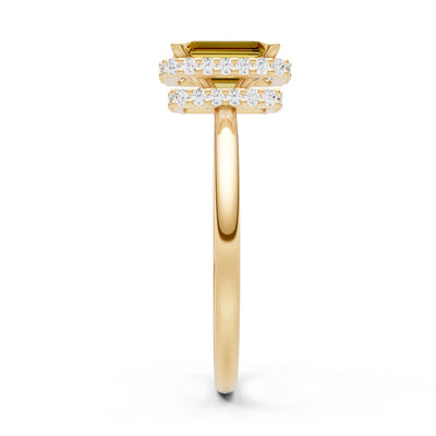 Citrine Emerald Hidden Double Halo Engagement Ring