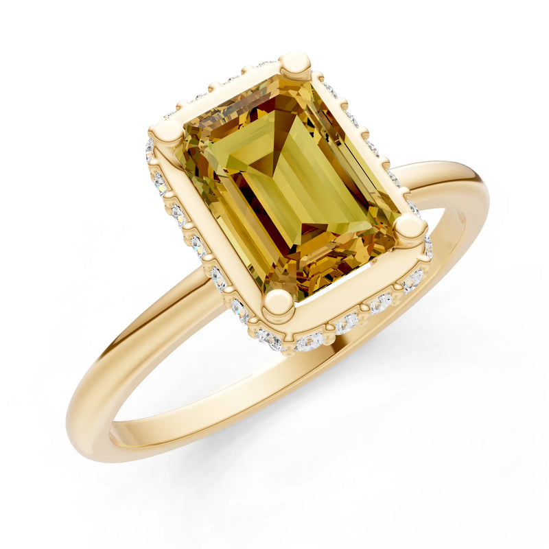 Citrine Emerald Hidden Double Halo Engagement Ring