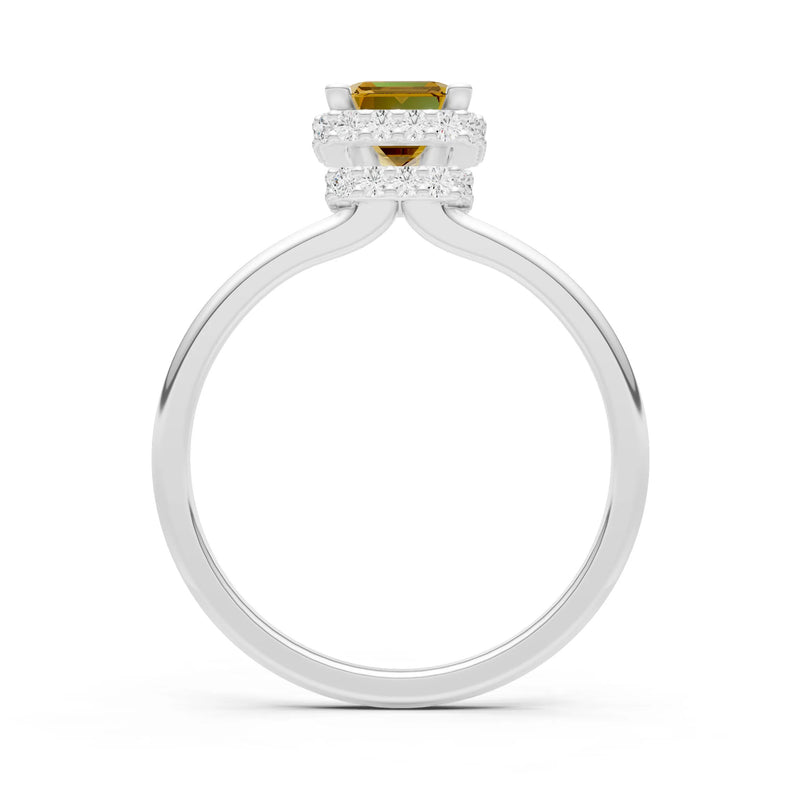 Citrine Emerald Hidden Double Halo Engagement Ring