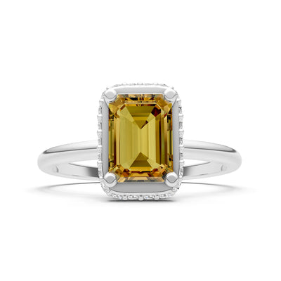 Citrine Emerald Hidden Double Halo Engagement Ring