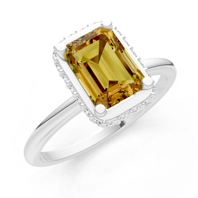 Citrine Emerald Hidden Double Halo Engagement Ring