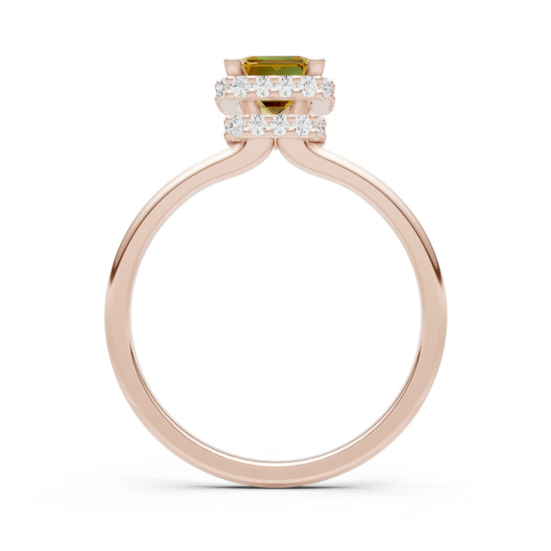 Citrine Emerald Hidden Double Halo Engagement Ring