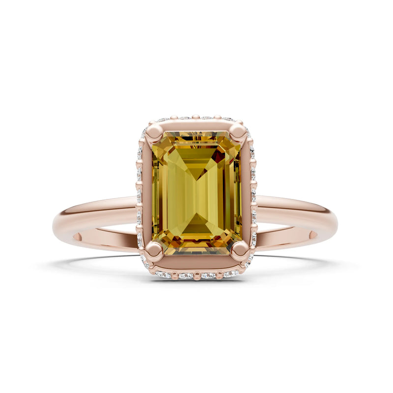 Citrine Emerald Hidden Double Halo Engagement Ring