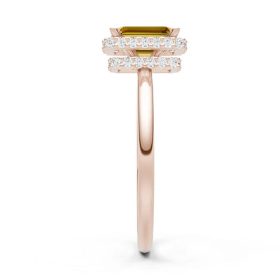 Citrine Emerald Hidden Double Halo Engagement Ring