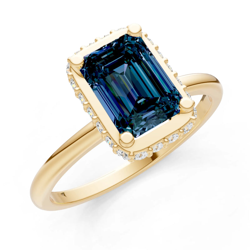 Alexandrite Emerald Hidden Double Halo Engagement Ring