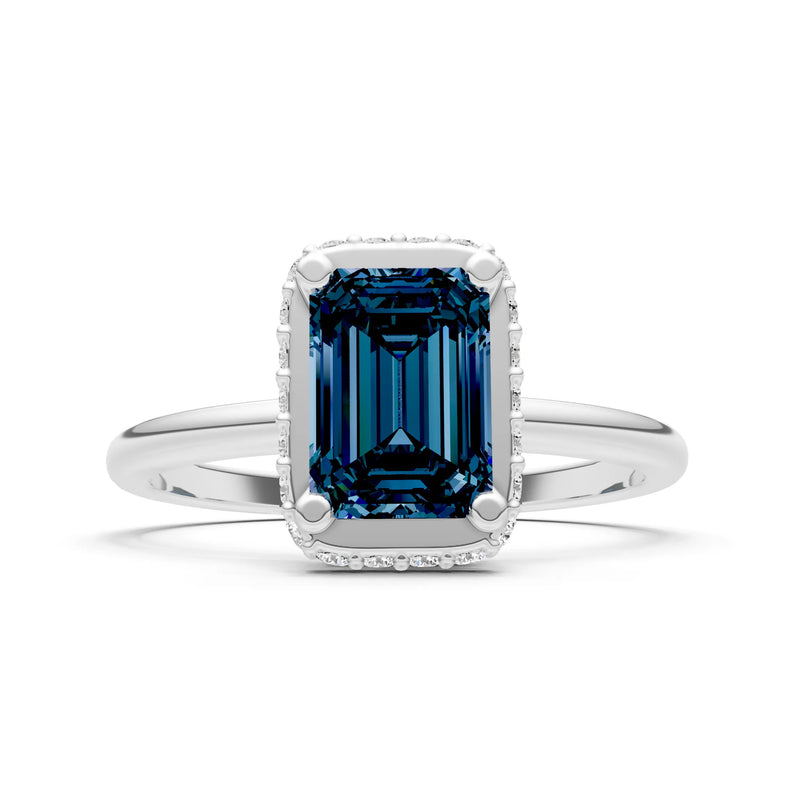 Alexandrite Emerald Hidden Double Halo Engagement Ring