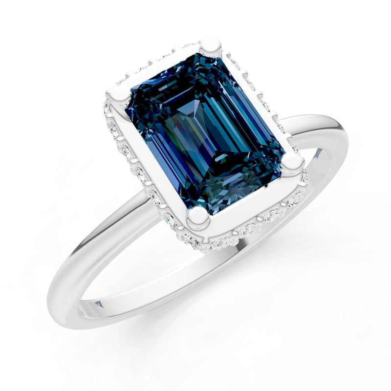 Alexandrite Emerald Hidden Double Halo Engagement Ring