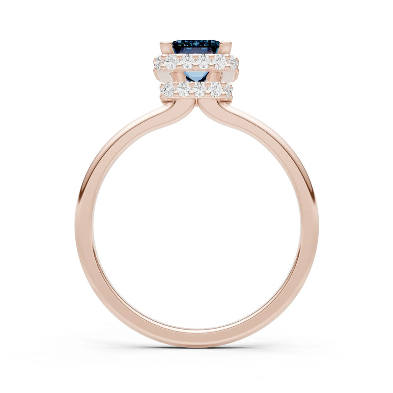 Alexandrite Emerald Hidden Double Halo Engagement Ring