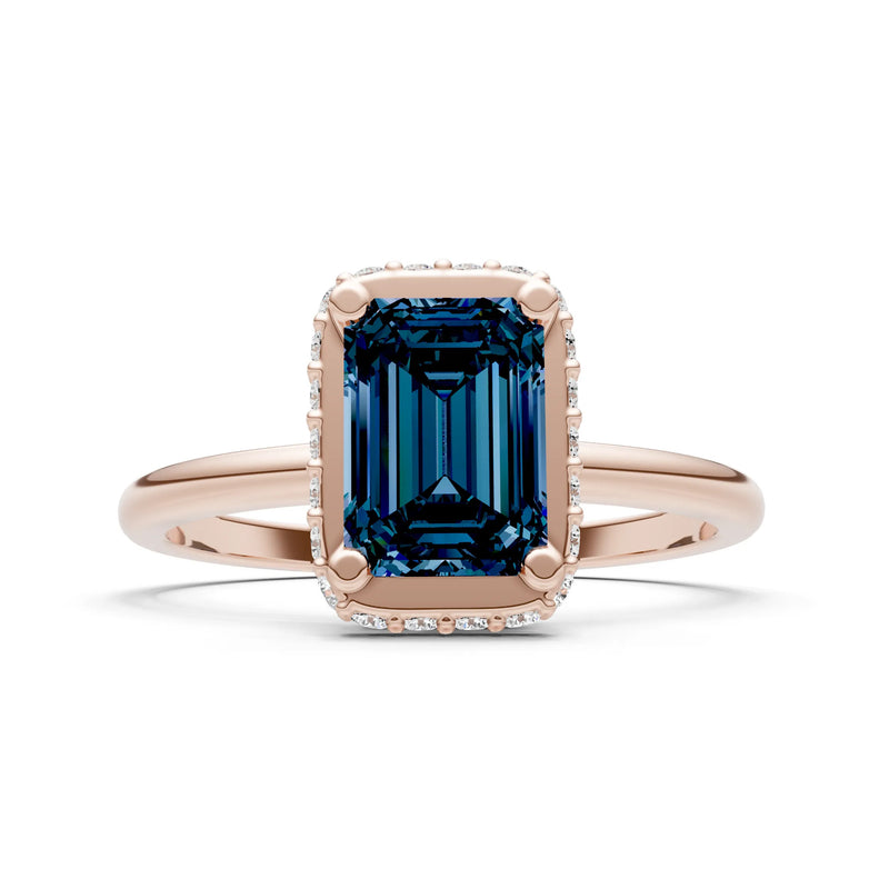 Alexandrite Emerald Hidden Double Halo Engagement Ring