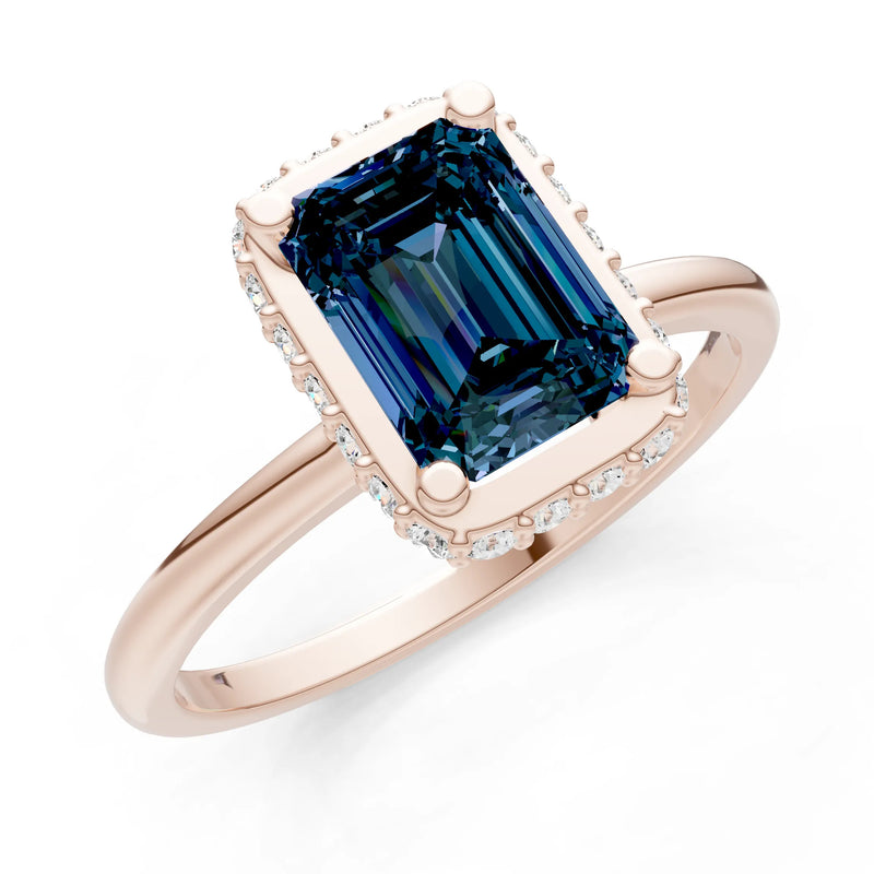 Alexandrite Emerald Hidden Double Halo Engagement Ring