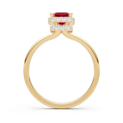 Ruby Emerald Hidden Double Halo Engagement Ring