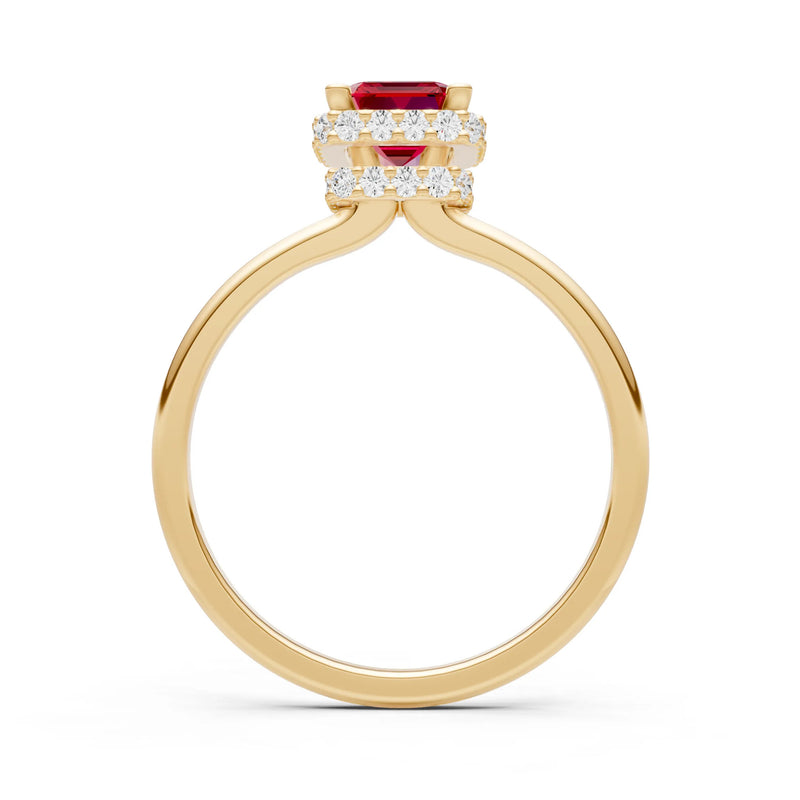 Ruby Emerald Hidden Double Halo Engagement Ring