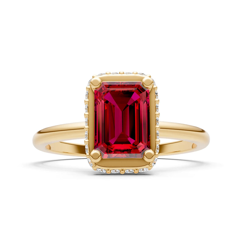 Ruby Emerald Hidden Double Halo Engagement Ring