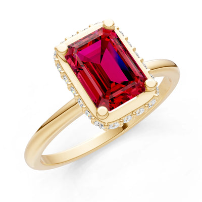 Ruby Emerald Hidden Double Halo Engagement Ring