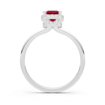 Ruby Emerald Hidden Double Halo Engagement Ring