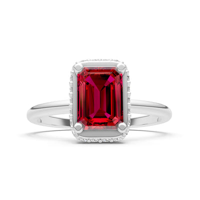 Ruby Emerald Hidden Double Halo Engagement Ring