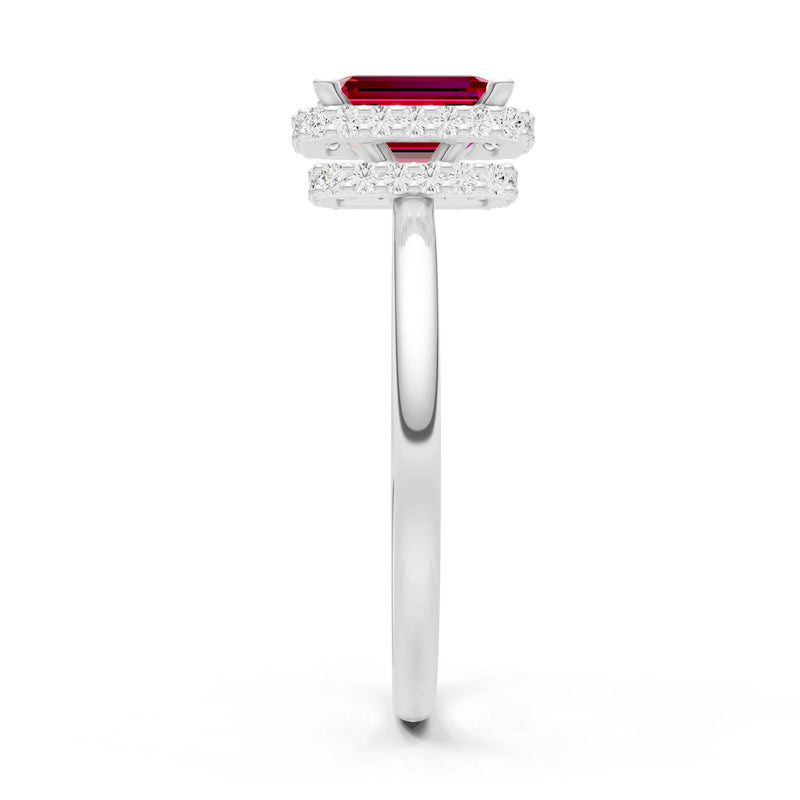 Ruby Emerald Hidden Double Halo Engagement Ring