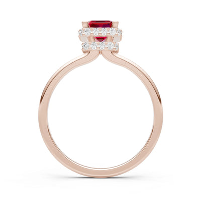 Ruby Emerald Hidden Double Halo Engagement Ring