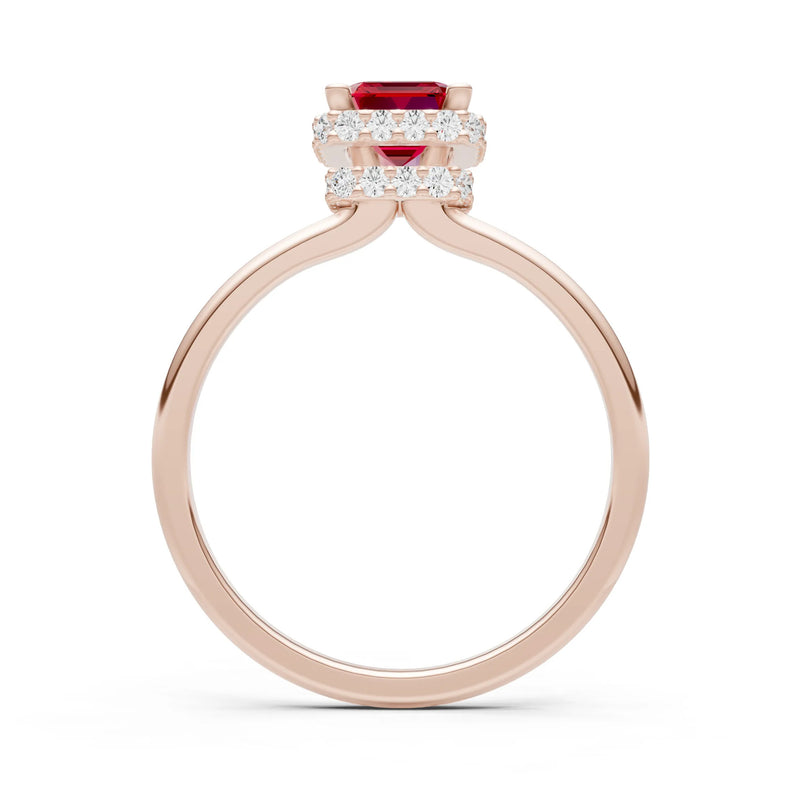 Ruby Emerald Hidden Double Halo Engagement Ring