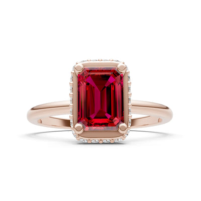 Ruby Emerald Hidden Double Halo Engagement Ring