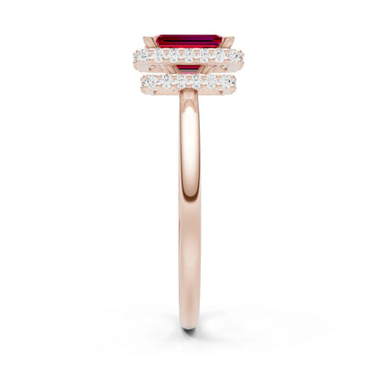 Ruby Emerald Hidden Double Halo Engagement Ring
