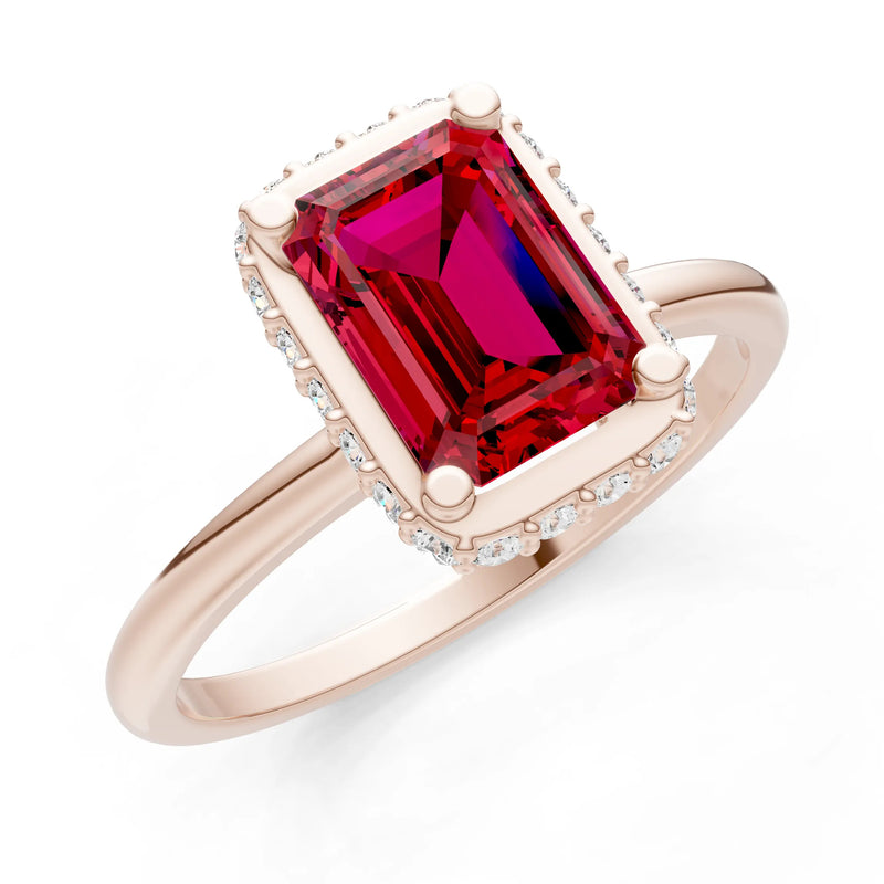 Ruby Emerald Hidden Double Halo Engagement Ring