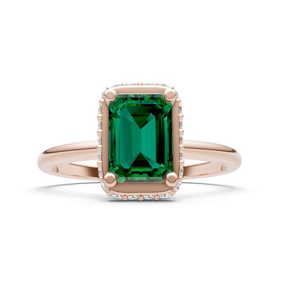 Emerald Hidden Double Halo Engagement Ring