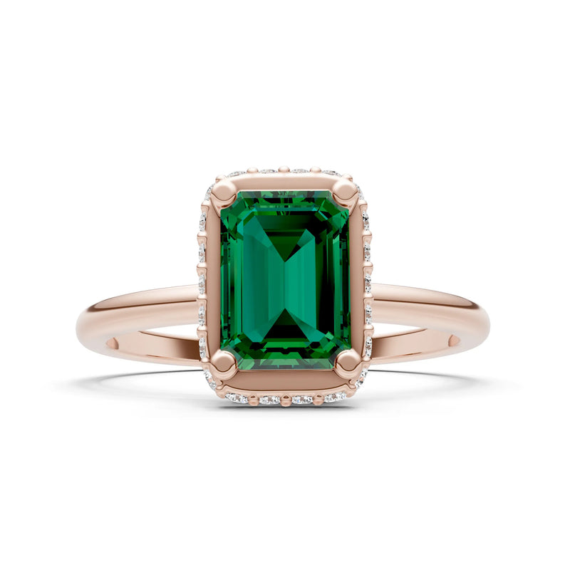 Emerald Hidden Double Halo Engagement Ring