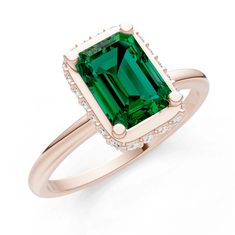 Emerald Hidden Double Halo Engagement Ring